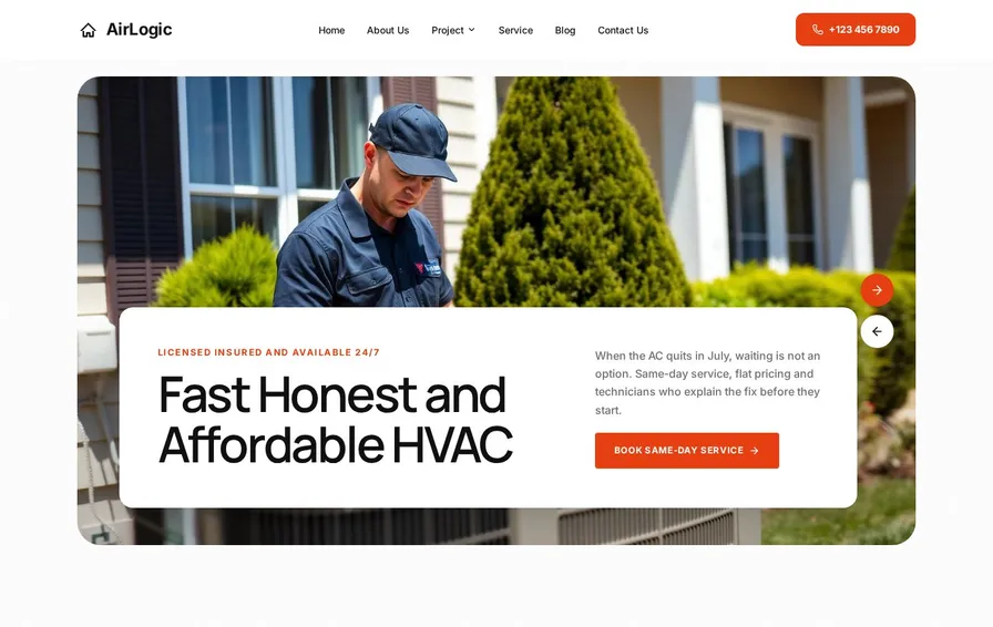 Screenshot of the AirLogic HVAC website demo built by Filro